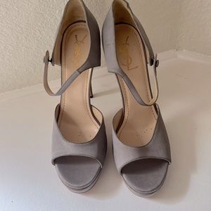 Women’s gray silk platform dress shoes